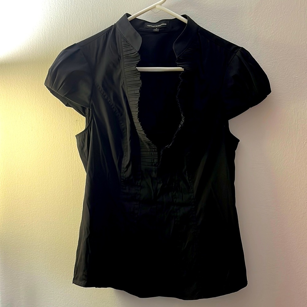 Pleated sleeve black Express work blouse, size small
